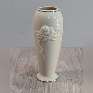 Lenox Ivory Rose Bud Vase Porcelain Embossed Vintage 80s